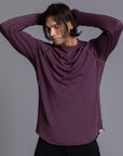Male modeling purple long sleeve raglan
