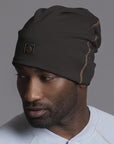 man modeling slate beanie