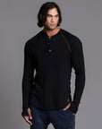 The Plush Ribbed Henley / Black Onyx