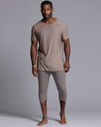 Male modeling Deep Clay gray colored yogo mid shorts
