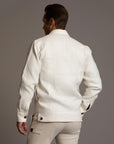Male modeling white axis jacket