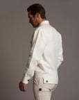 Male modeling white axis jacket