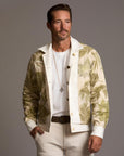 Male modeling white axis jacket