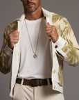 Male modeling white axis jacket