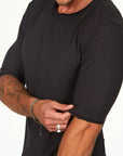 Male modeling slate crew neck shirt