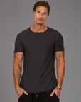 Male modeling grey crew neck shirt