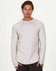 Male modeling silver long sleeve raglan