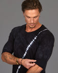 Male modeling light bolt crew neck shirt