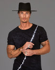 Male modeling light bolt crew neck shirt