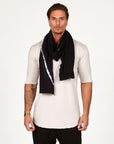 Male modeling Midnight bolt fleece scarf