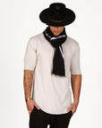 Male modeling Midnight bolt fleece scarf
