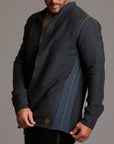Male modeling Shacket in Charcoal Blue