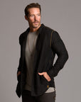 Male modeling Shacket in Black