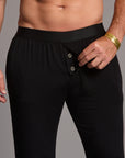 Male modeling the black tree silk pant