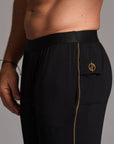 Male modeling the black tree silk pant