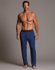 Male modeling blue treesilk pants