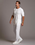 Male modeling the white tree silk pant