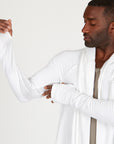 Male modeling white kairos duster