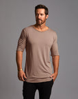 male modeling taupe tee