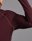 Male modeling red long sleeve raglan