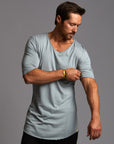 Male modeling an Agave colored V Neck Tree Shirt