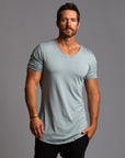 Male modeling an Agave colored V Neck Tree Shirt