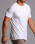 Male modeling white ultimate tree shirt