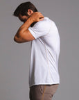 Male modeling white ultimate tee shirt