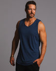 Man modeling a Royal blue tank top