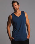 Man modeling a Royal blue tank top