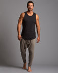 Male modeling Shroom colored pants