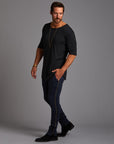 Man modeling the milano pant in charcoal blue