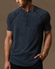 Short Sleeve Henley / Blue Mineral