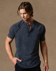 Short Sleeve Henley in Blue Mineral — TreeSilk henley │ One Golden Thread