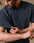 Short Sleeve Henley in Blue Mineral — TreeSilk henley — look 5 │ One Golden Thread