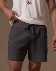 Waffle Frame Short in Slate — waffle-texture shorts — look 2 │ One Golden Thread