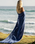 Woman modeling blue tie dye nature wrap