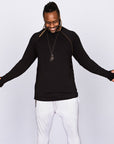 Male modeling black long sleeve raglan
