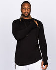 Male modeling black long sleeve raglan
