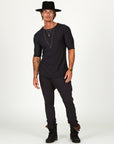 Man modeling a milano pants in charcoal blue