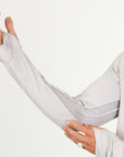 Male modeling silver long sleeve raglan