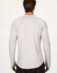 Male modeling white long sleeve raglan