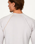 Male modeling silver long sleeve raglan