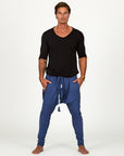 Male modeling Indigo Dawn blue colored pants