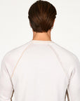 male modeling white long sleeve shirt