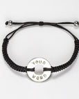 A Customized MyIntent Silver Plated Token Black Round Bracelet