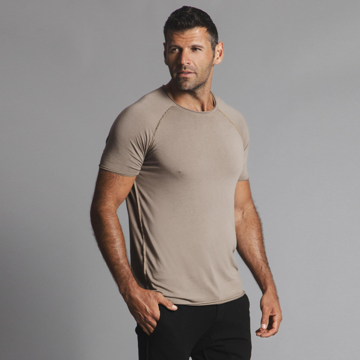 Male modeling tan ultimate tree shirt 