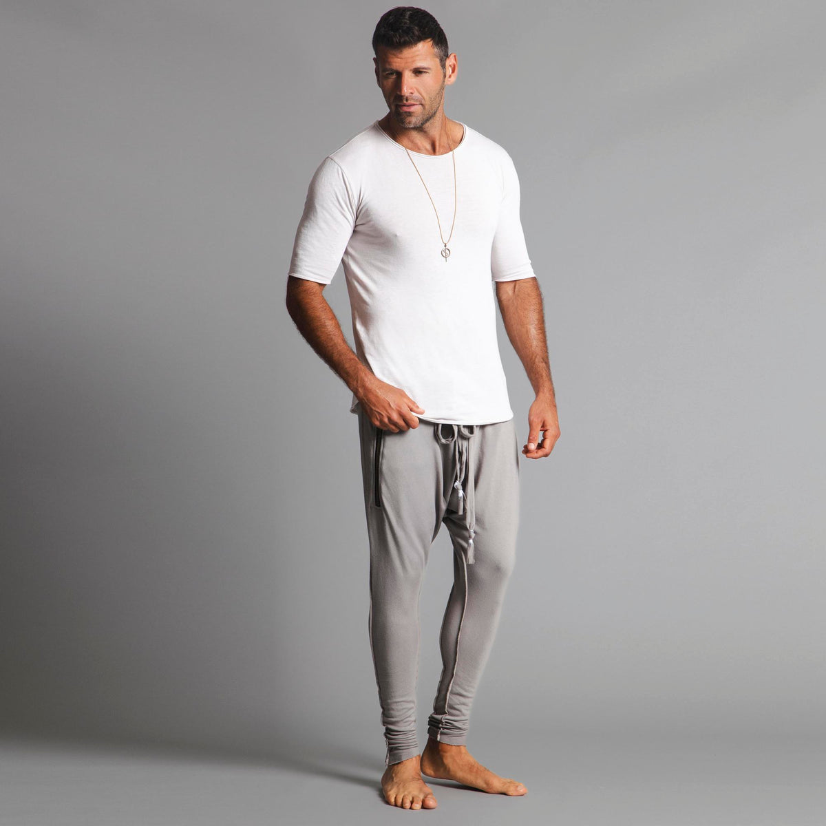 Male modeling Silver Lining colored pants