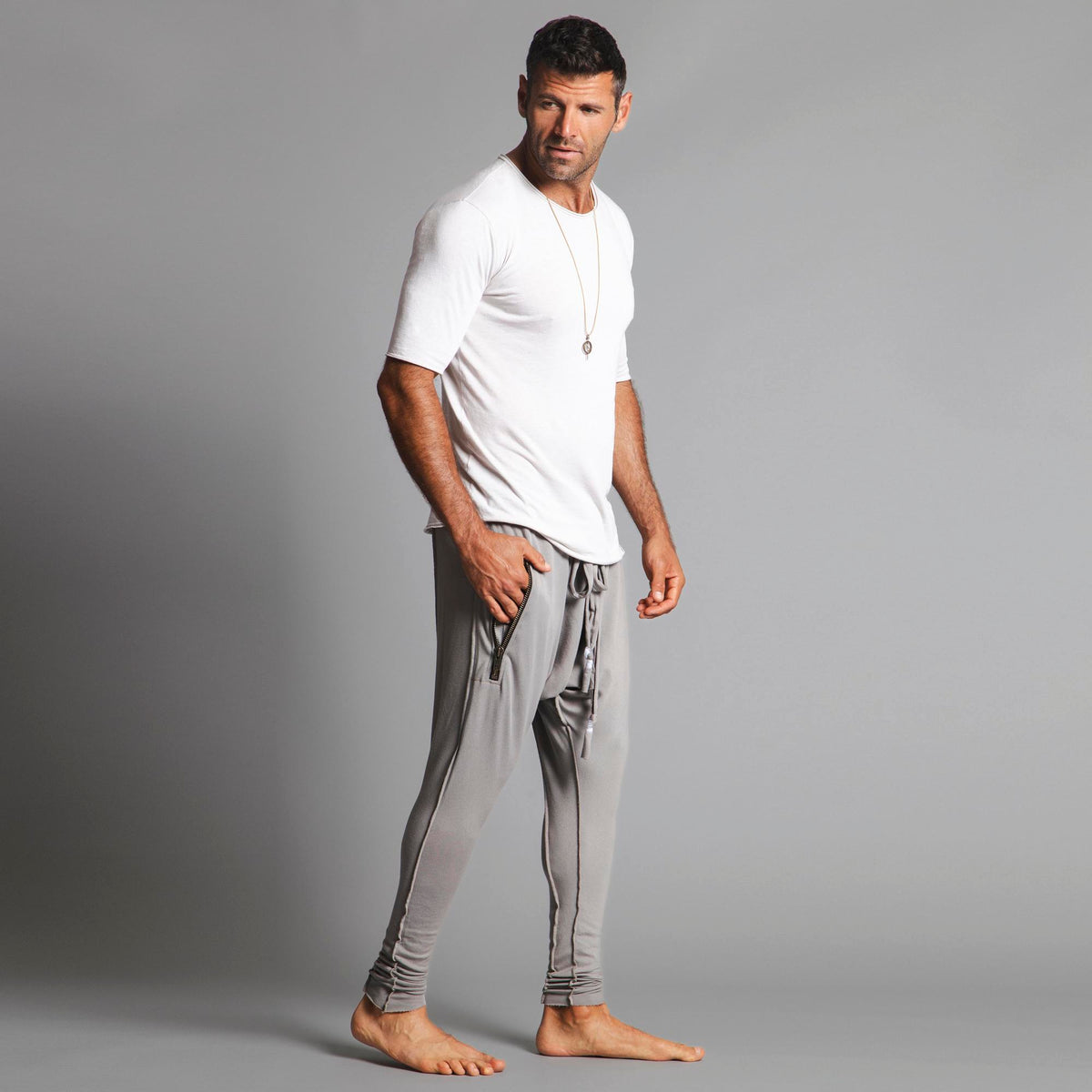 Male modeling Silver Lining colored pants