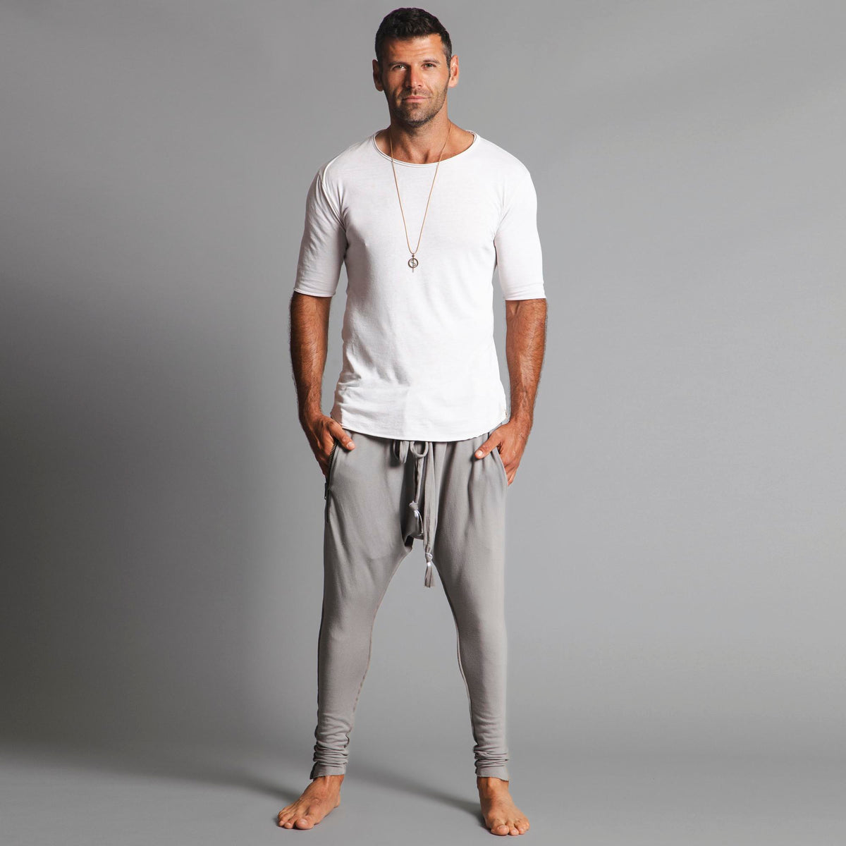 Male modeling Silver Lining colored pants